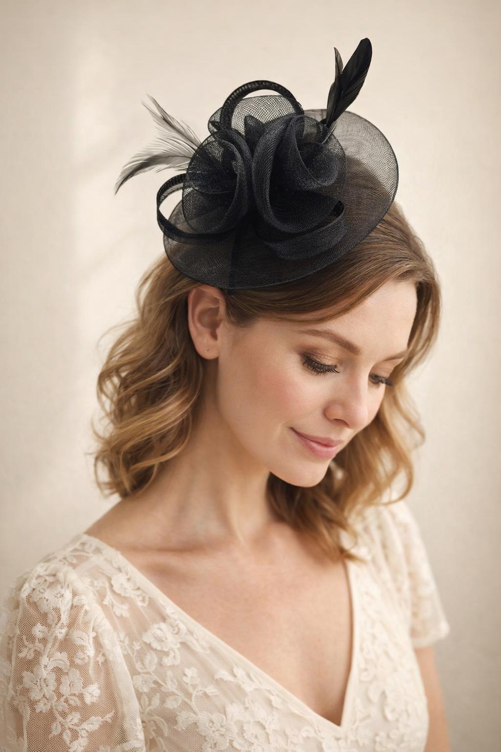 Floral Fascinator with A Wide Base in Black - svnx