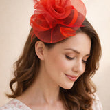 Floral Fascinator with A Wide Base in Red - svnx