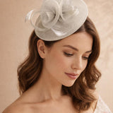 Floral Fascinator with A Wide Base in Light Grey - svnx