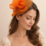 Floral Fascinator with A Wide Base in Orange - svnx