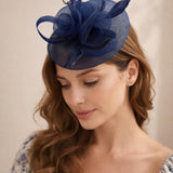 Floral Fascinator with A Wide Base in Navy - svnx