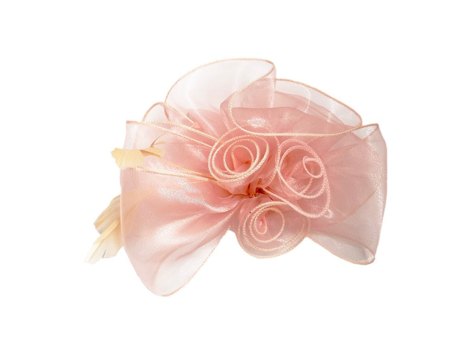 Rose Bouquet with Big Bow & Feather Fascinator in Pink - svnx