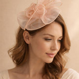 Rose Bouquet with Big Bow & Feather Fascinator in Pink - svnx