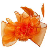 Rose Bouquet with Big Bow & Feather Fascinator in Orange - svnx