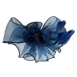 Rose Bouquet with Big Bow & Feather Fascinator in Navy - svnx