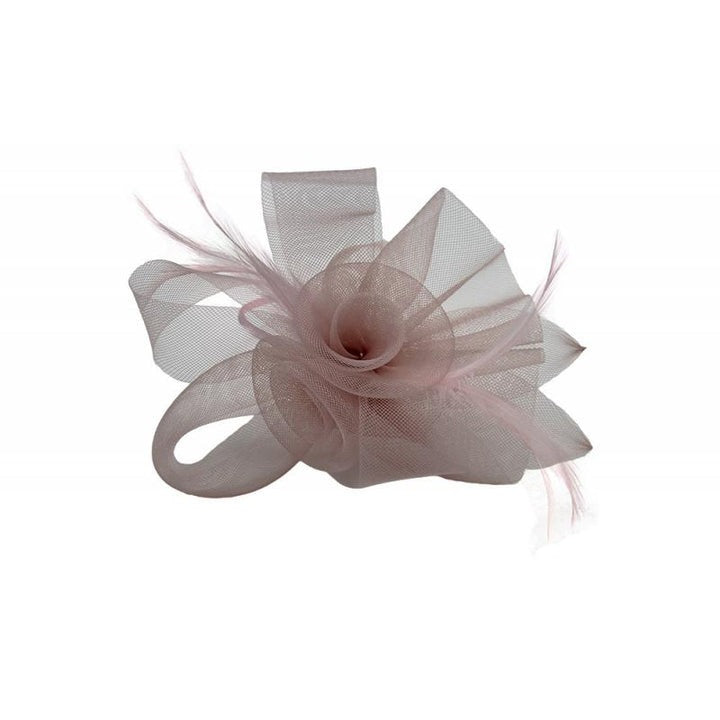 Folded Bow Fascinator with Tipped Feathers in Pink - svnx