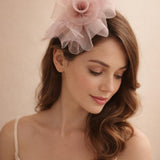 Folded Bow Fascinator with Tipped Feathers in Pink - svnx