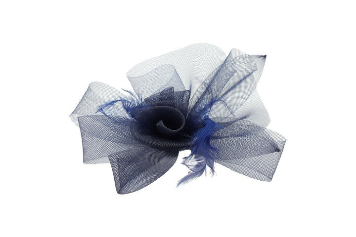 Folded Bow Fascinator with Tipped Feathers in Navy - svnx