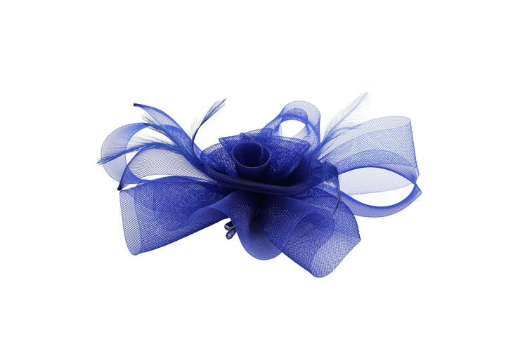 Folded Bow Fascinator with Tipped Feathers in Royal Blue - svnx