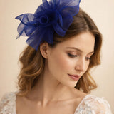 Folded Bow Fascinator with Tipped Feathers in Royal Blue - svnx