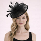 Floral Bow Mesh Detailing Fascinator in Black - svnx
