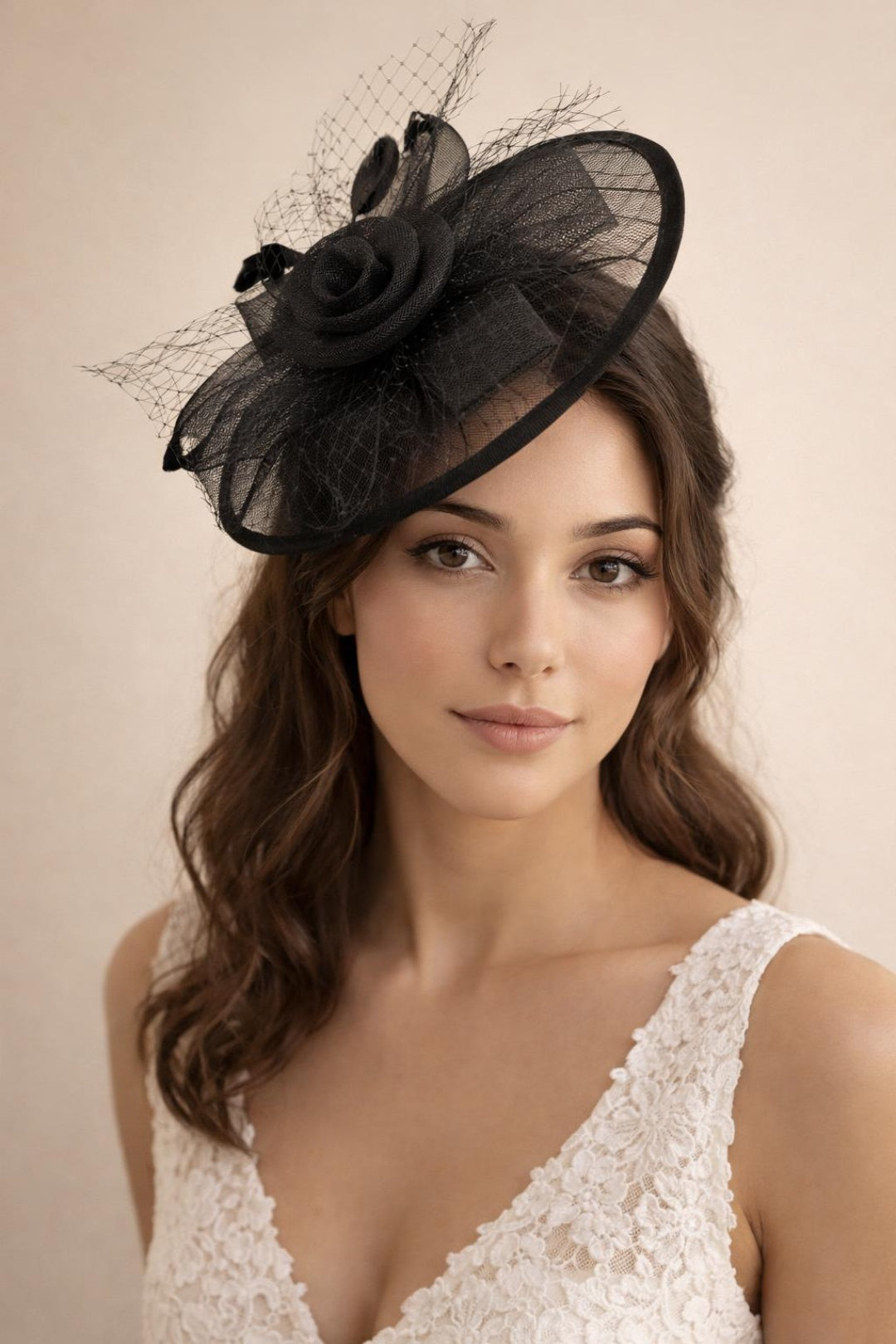 Floral Bow Mesh Detailing Fascinator in Black - svnx
