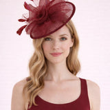 Floral Bow Mesh Detailing Fascinator in Maroon - svnx