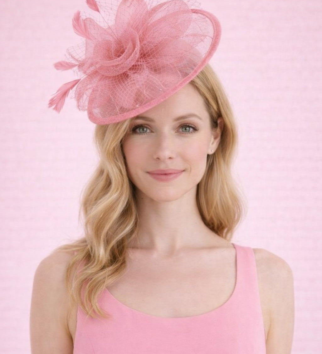 Floral Bow Mesh Detailing Fascinator in Pink - svnx