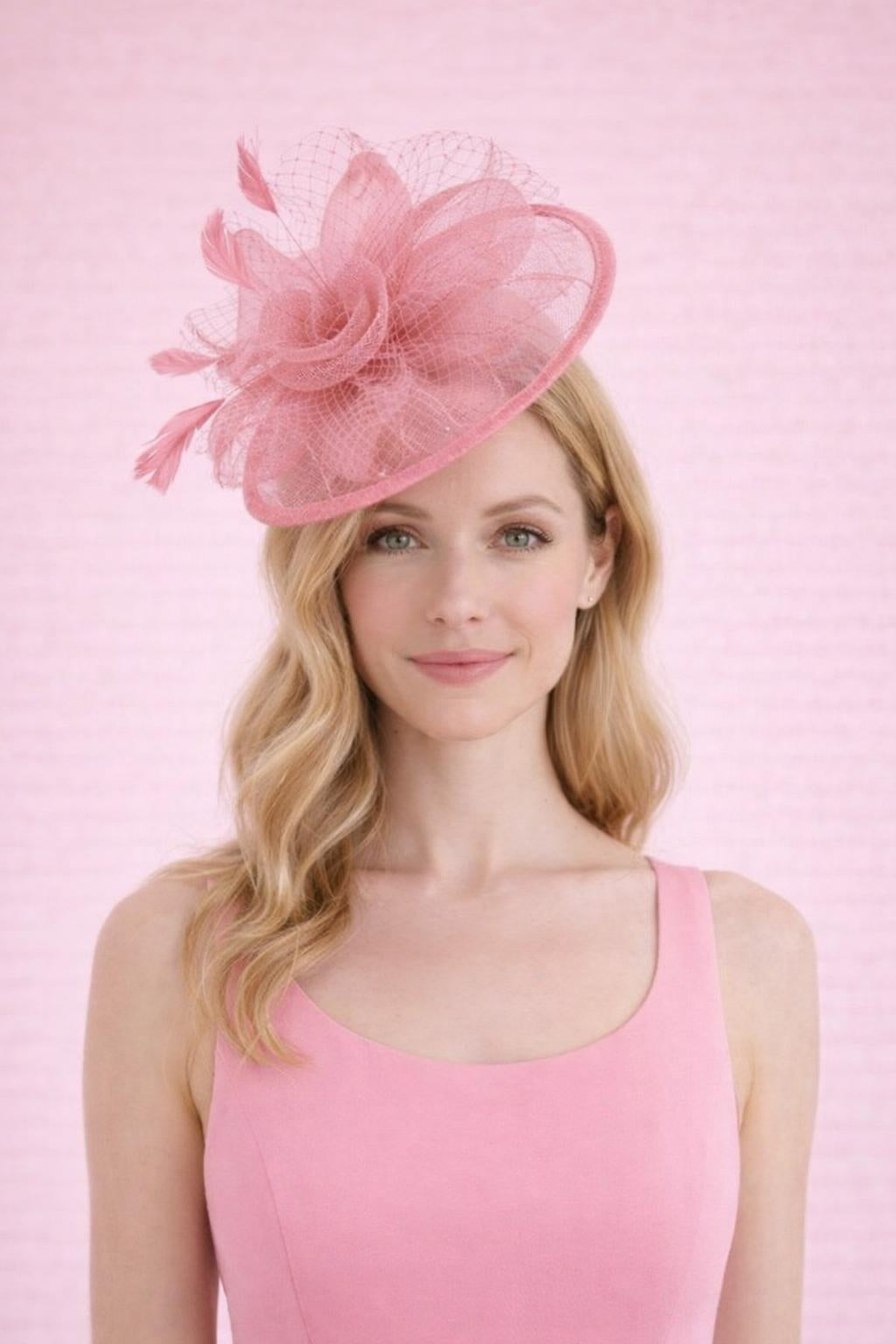 Floral Bow Mesh Detailing Fascinator in Pink - svnx