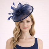 Floral Bow Mesh Detailing Fascinator in Navy - svnx