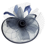 Floral Bow Mesh Detailing Fascinator in Navy - svnx