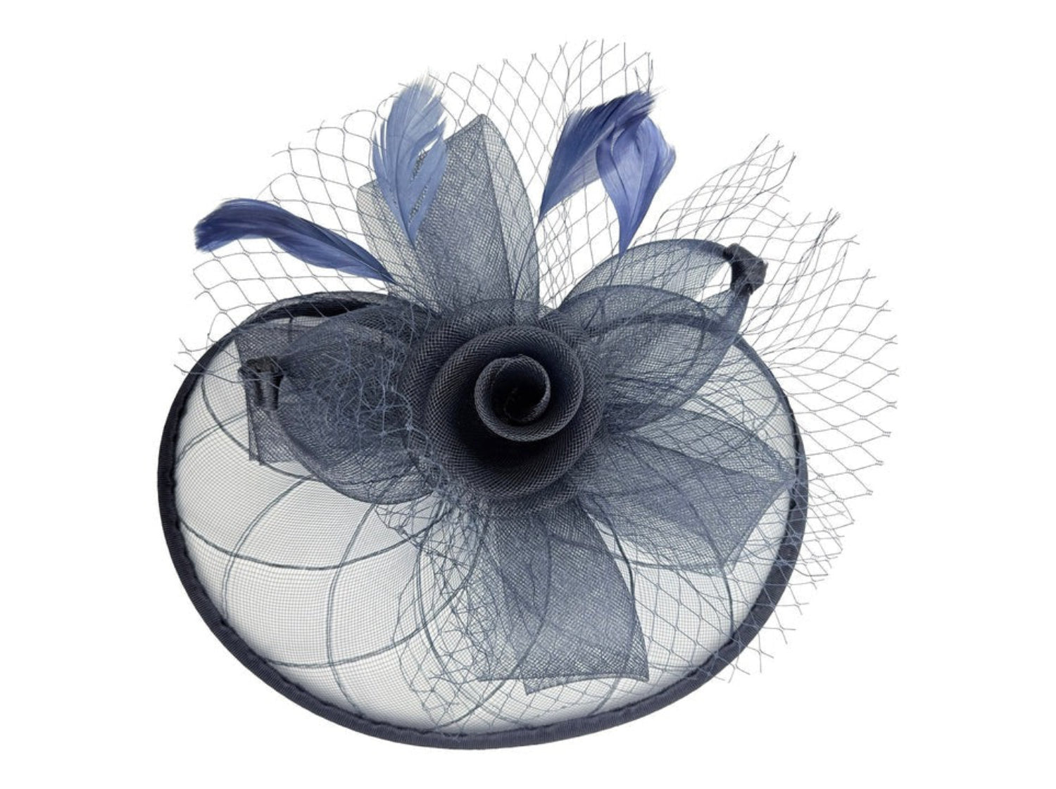 Floral Bow Mesh Detailing Fascinator in Navy - svnx