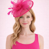 Floral Bow Mesh Detailing Fascinator in Hot Pink