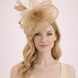 Floral Bow Mesh Detailing Fascinator in Beige - svnx