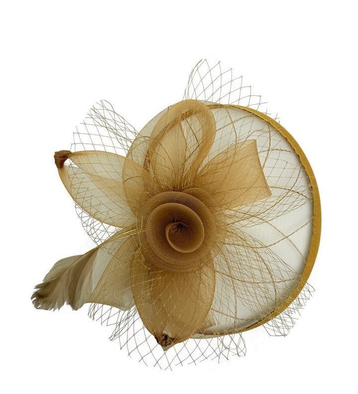 Floral Bow Mesh Detailing Fascinator in Beige - svnx