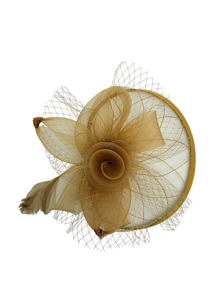 Floral Bow Mesh Detailing Fascinator in Beige - svnx