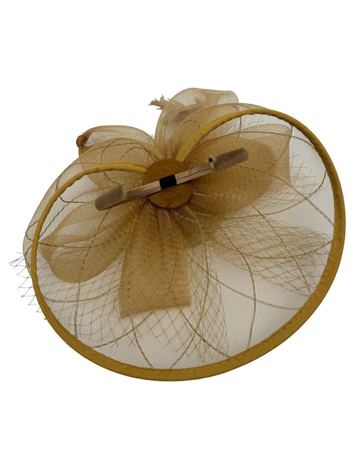 Floral Bow Mesh Detailing Fascinator in Beige - svnx