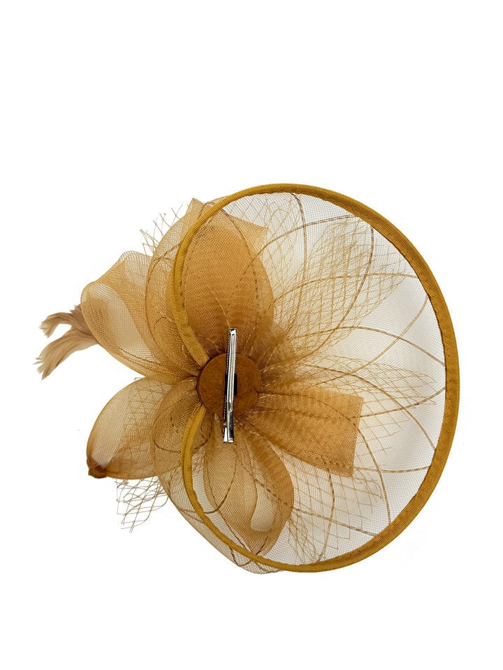 Floral Bow Mesh Detailing Fascinator in Beige - svnx