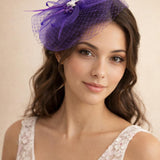Feather Bloom Mesh Fascinator in Purple