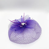 Feather Bloom Mesh Fascinator in Purple