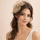 Feather Bloom Mesh Fascinator in Gold
