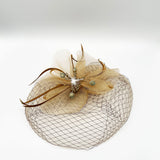 Feather Bloom Mesh Fascinator in Gold