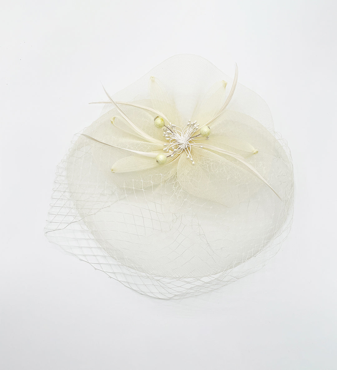 Feather Bloom Mesh Fascinator in Cream