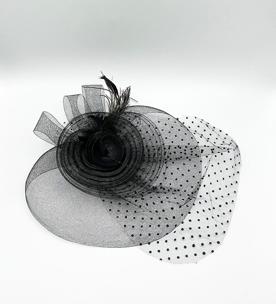 Feather & Polka Veil Fascinator in Black