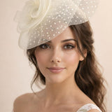 Feather & Polka Veil Fascinator in Cream