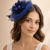 Feather Bloom Fascinator in Navy