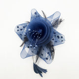 Rosette Faux Pearl & Polka Veil Feather Fascinator in Navy and Black