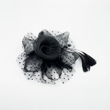Rosette Faux Pearl & Polka Veil Feather Fascinator in Black