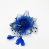 Rosette Faux Pearl & Polka Veil Feather Fascinator in Blue