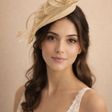 Feather & Pearl Rosette Fascinator in Gold