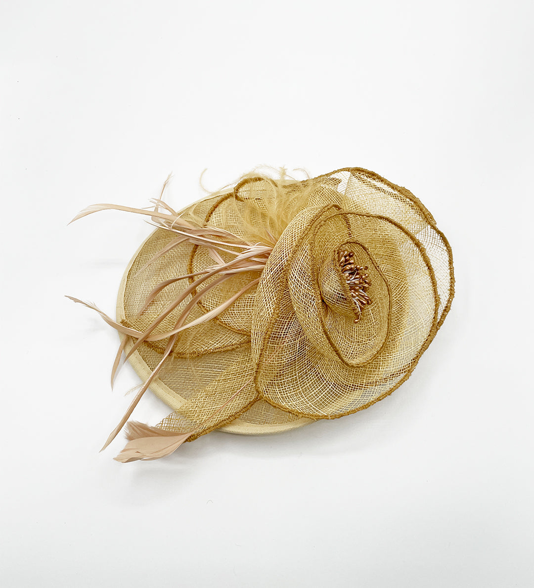Feather & Pearl Rosette Fascinator in Gold