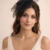 Floral Bow & Polka Veil Fascinator in Black