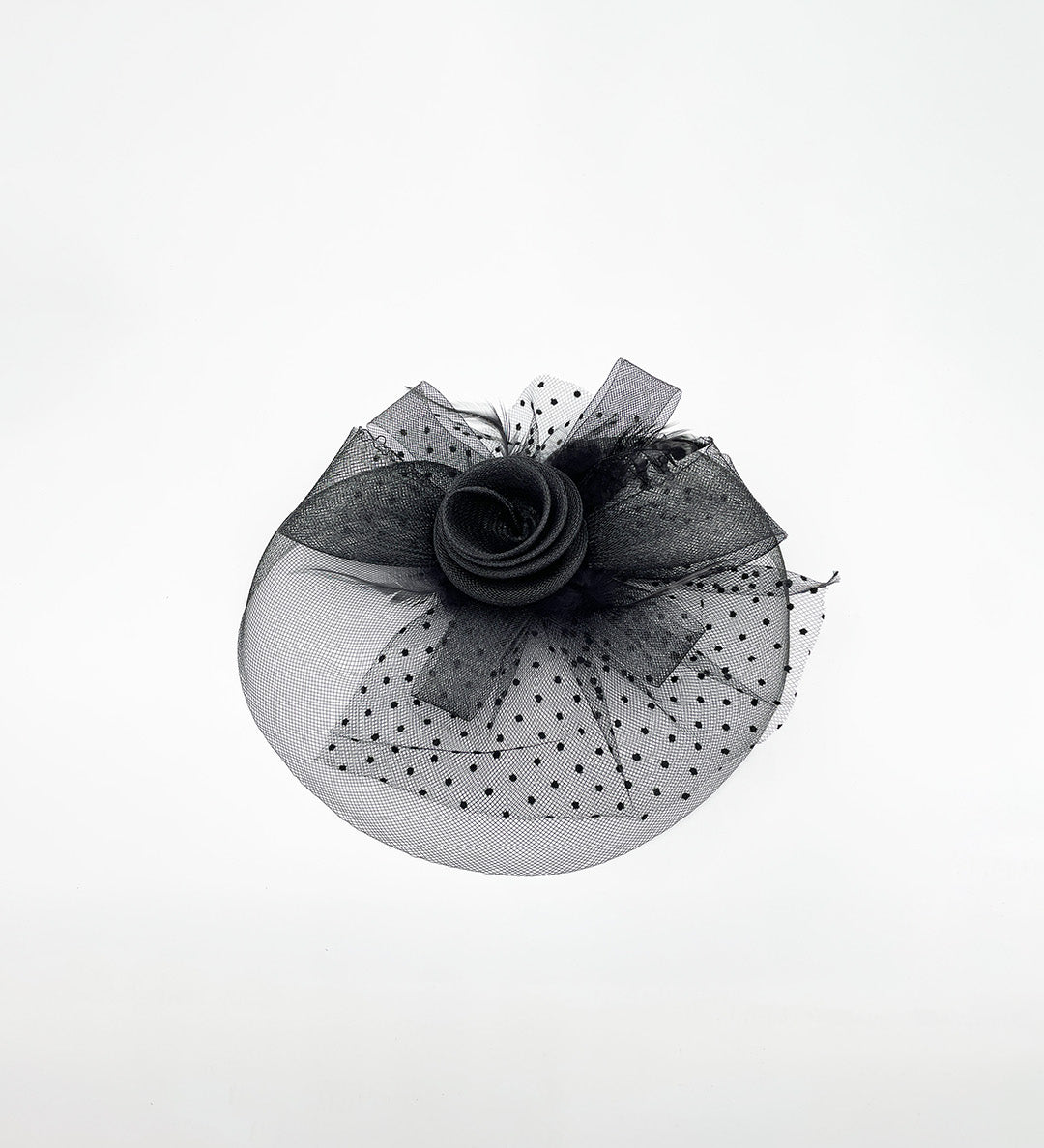 Floral Bow & Polka Veil Fascinator in Black