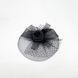 Floral Bow & Polka Veil Fascinator in Black