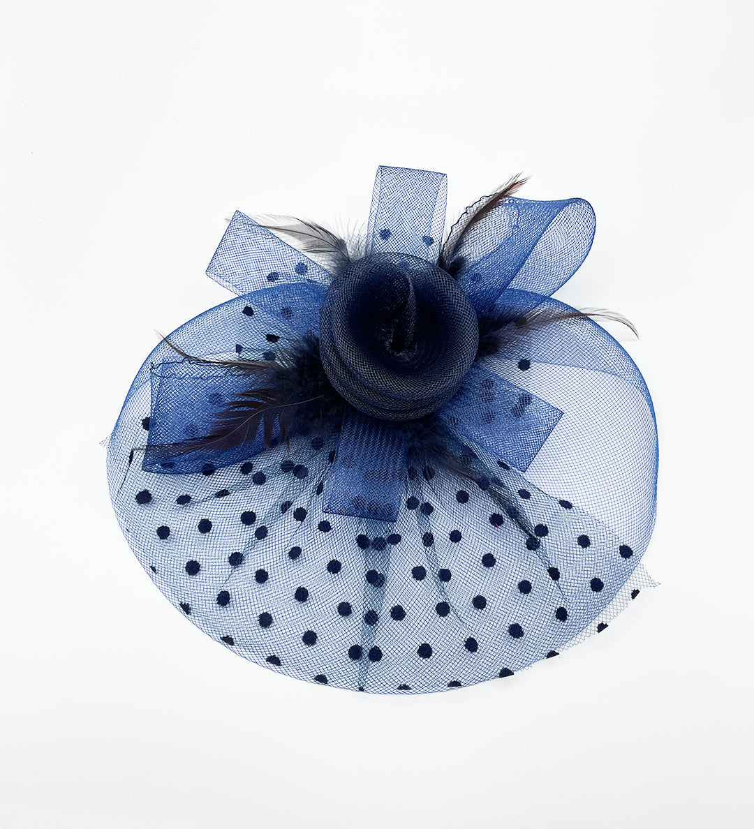 Floral Bow & Polka Veil Fascinator in Navy
