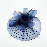 Floral Bow & Polka Veil Fascinator in Navy