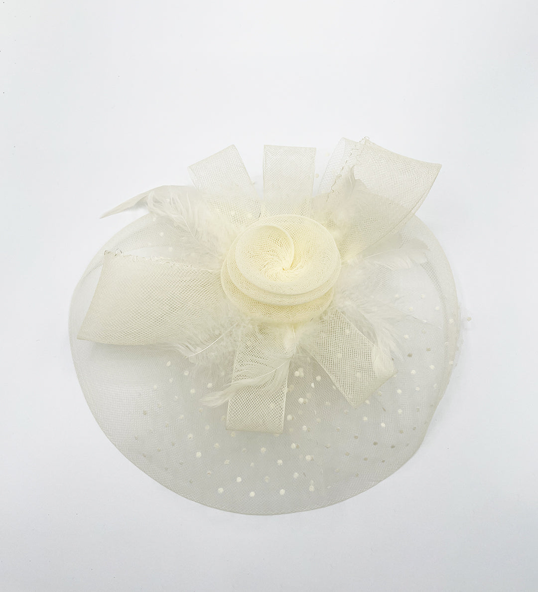Floral Bow & Polka Veil Fascinator in Cream