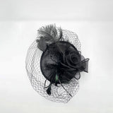 Large Feather & Net Disc Fascinator in Black