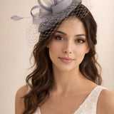 Bow Feather & Net Disc Fascinator in Grey