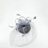 Bow Feather & Net Disc Fascinator in Grey
